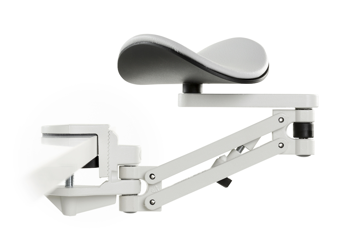 Ergorest ohne Mousepad weiß 330-weiß, 0-für Tischplatte 15 bis 43 mm, 00-Arm standard 89 mm, Pad kurz 130 mm grau