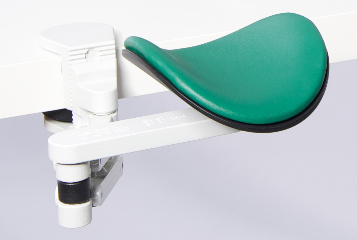 Ergorest ohne Mousepad weiß 330-weiß, 0-für Tischplatte 15 bis 43 mm, 50-Arm standard 89 mm, Pad kurz 130 mm grün