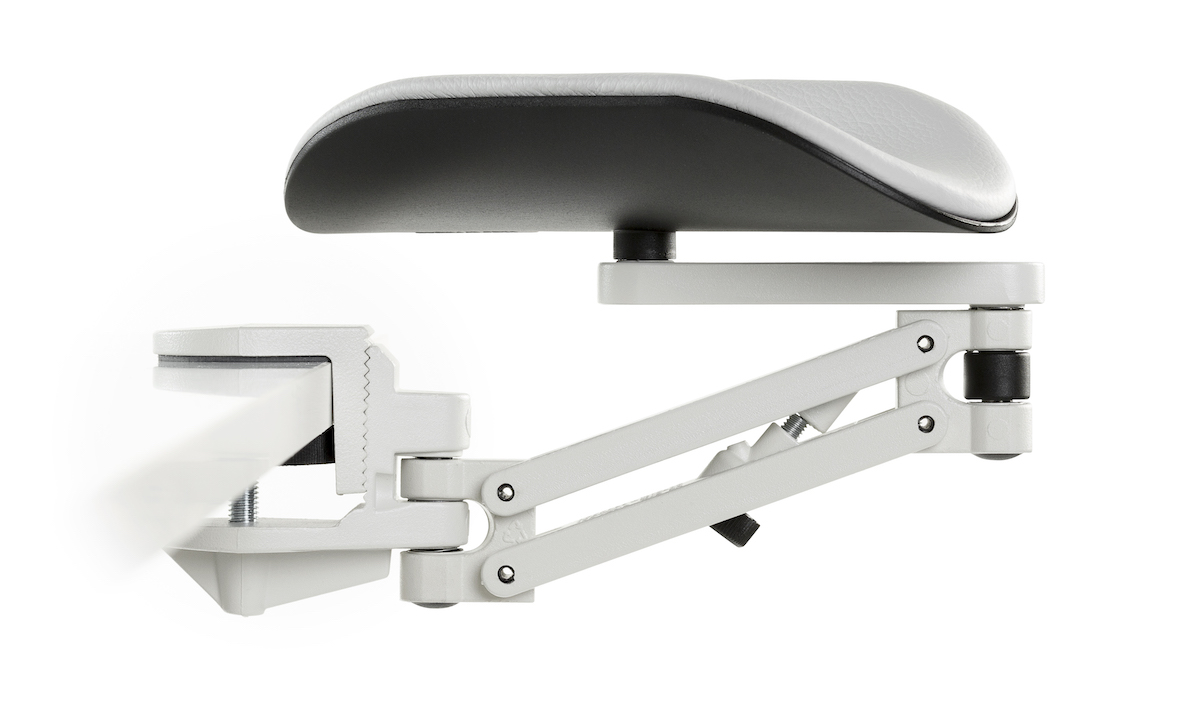 Ergorest ohne Mousepad weiß 330-weiß, 1-für Tischplatte 34 bis 64 mm, 11-Arm standard 89 mm, Pad lang 200 mm grau Ergorest ohne Mousepad weiß 330-weiß, 1-für Tischplatte 34 bis 64 mm, 11-Arm standard 89 mm, Pad lang 200 mm grau