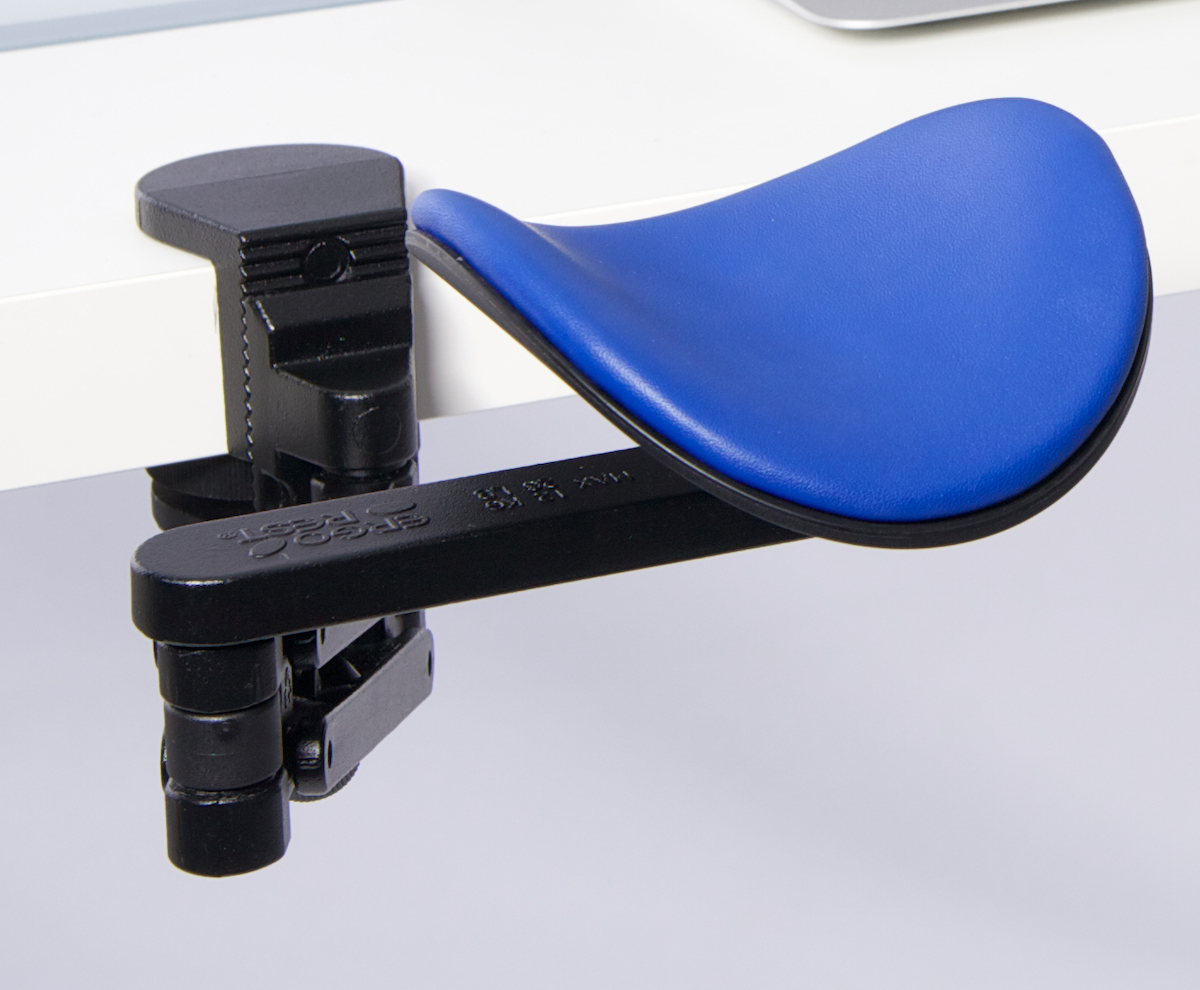 Ergorest ohne Mousepad schwarz 332-schwarz, 1-für Tischplatte 34 bis 64 mm, 33-Arm lang 125 mm, Pad kurz 130 mm blau