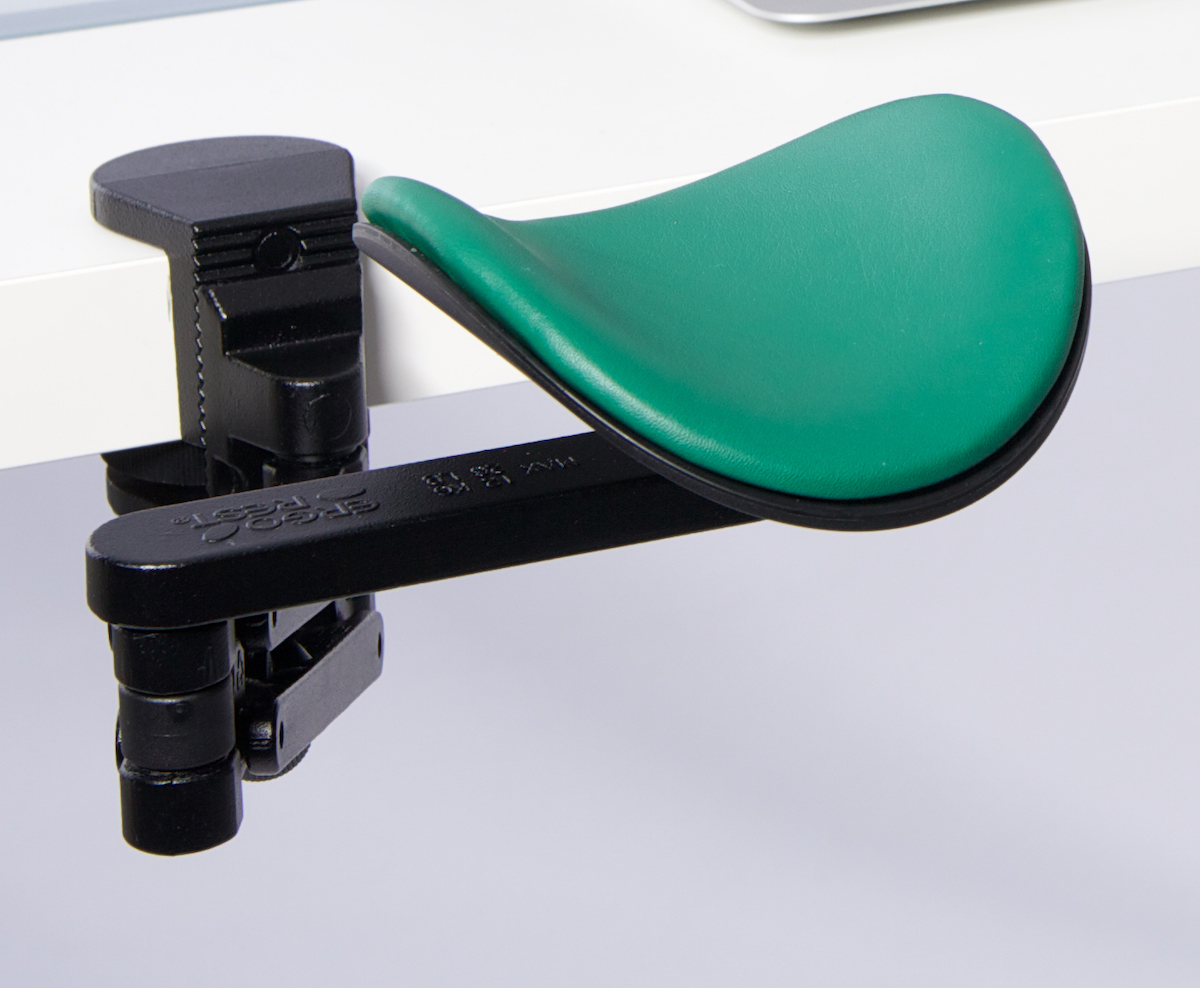 Ergorest ohne Mousepad schwarz 332-schwarz, 0-für Tischplatte 15 bis 43 mm, 53-Arm lang 125 mm, Pad kurz 130 mm grün