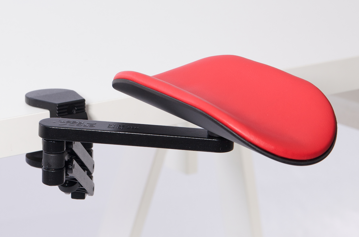 Ergorest ohne Mousepad schwarz 332-schwarz, 1-für Tischplatte 34 bis 64 mm, 46-Arm lang 125 mm, Pad lang 200 mm rot