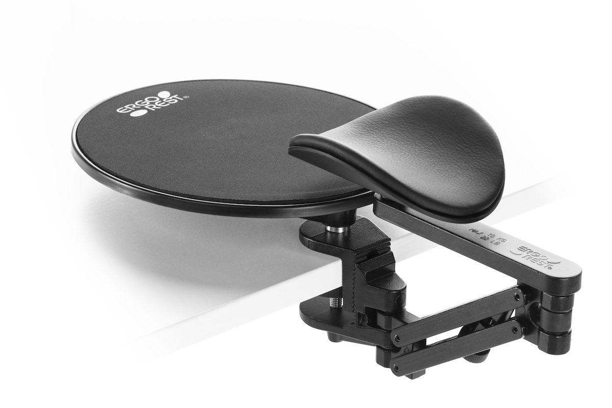 Ergorest mit Mousepad schwarz 352-schwarz, 1-für Tischplatte 34 bis 64 mm, 23-Arm lang 125 mm, Pad kurz 130 mm schwarz