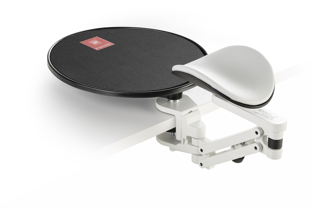 Ergorest mit Mousepad weiß 350-weiß, 0-für Tischplatte 15 bis 43 mm, 00-Arm standard 89 mm, Pad kurz 130 mm grau