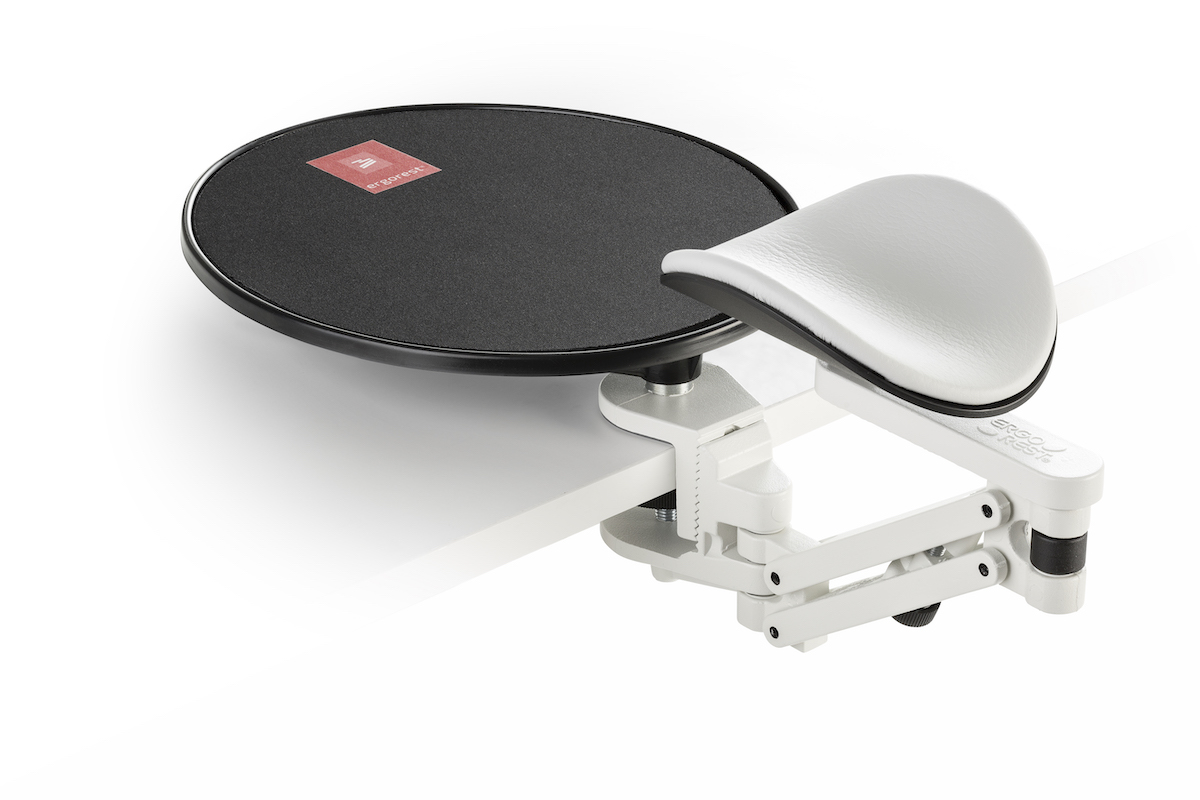 Ergorest mit Mousepad weiß 350-weiß, 0-für Tischplatte 15 bis 43 mm, 00-Arm standard 89 mm, Pad kurz 130 mm grau Ergorest mit Mousepad weiß 350-weiß, 0-für Tischplatte 15 bis 43 mm, 00-Arm standard 89 mm, Pad kurz 130 mm grau