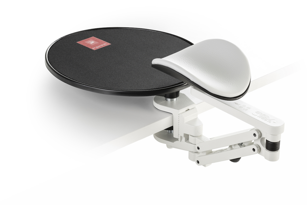 Ergorest mit Mousepad weiß 350-weiß, 1-für Tischplatte 34 bis 64 mm, 13-Arm lang 125 mm, Pad kurz 130 mm grau Ergorest mit Mousepad weiß 350-weiß, 1-für Tischplatte 34 bis 64 mm, 13-Arm lang 125 mm, Pad kurz 130 mm grau