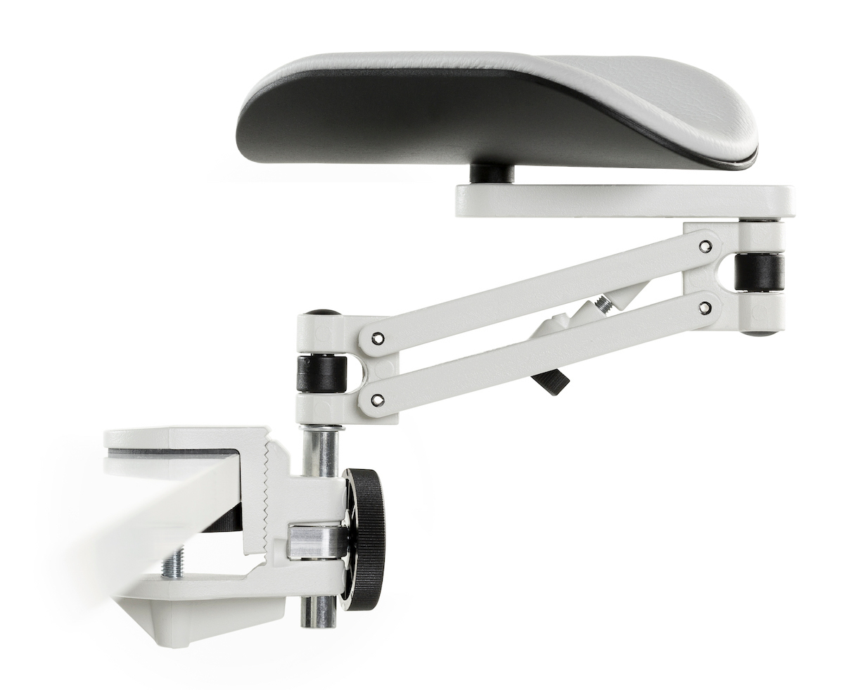 Ergorest Laborversion weiß 331-weiß, 1-für Tischplatte 34 bis 64 mm, 11-Arm standard 89 mm, Pad lang 200 mm grau Ergorest Laborversion weiß 331-weiß, 1-für Tischplatte 34 bis 64 mm, 11-Arm standard 89 mm, Pad lang 200 mm grau