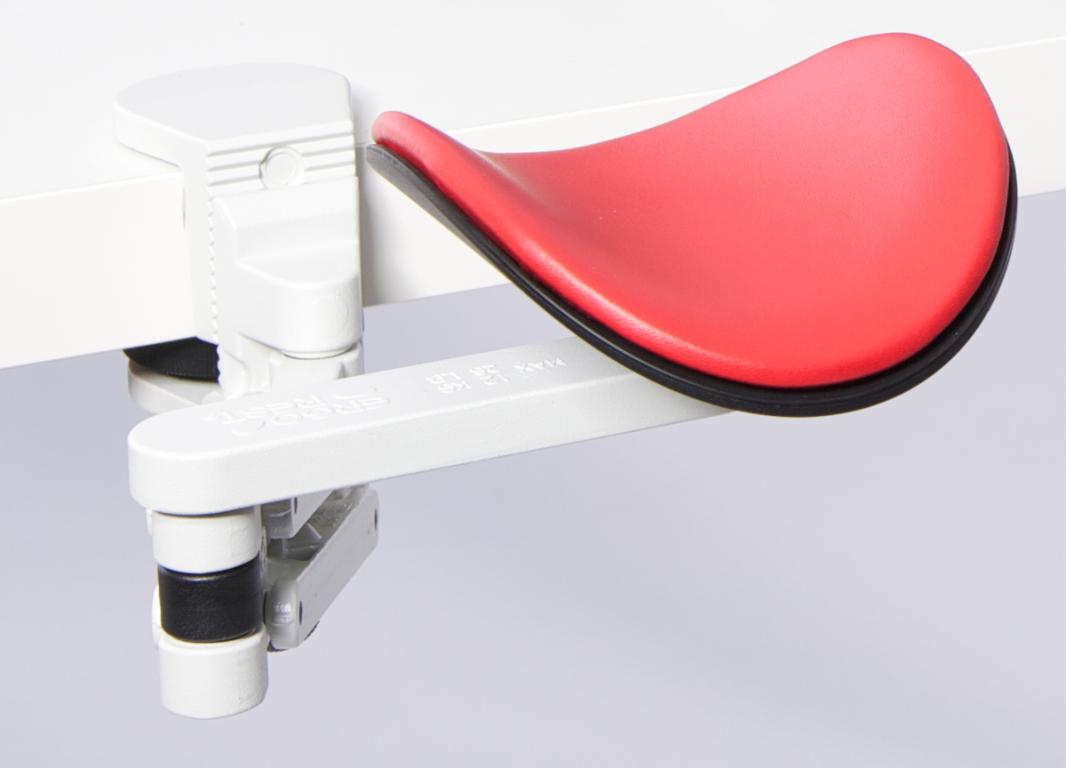 Image Ergorest ohne Mousepad weiß 330-weiß, 0-für Tischplatte 15 bis 43 mm, 40-Arm standard 89 mm, Pad kurz 130 mm rot