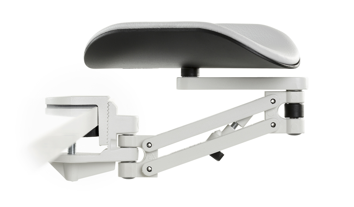 Image Ergorest ohne Mousepad weiß 330-weiß, 0-für Tischplatte 15 bis 43 mm, 11-Arm standard 89 mm, Pad lang 200 mm grau