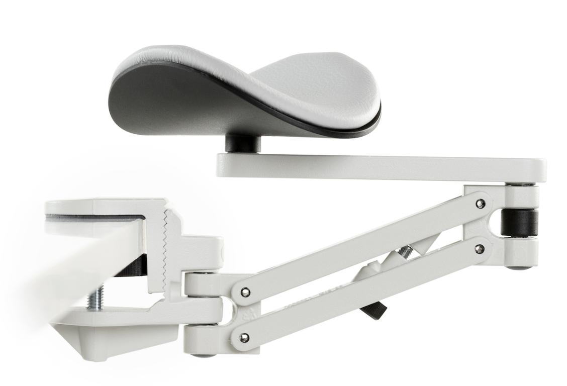 Image Ergorest ohne Mousepad weiß 330-weiß, 0-für Tischplatte 15 bis 43 mm, 13-Arm lang 125 mm, Pad kurz 130 mm grau