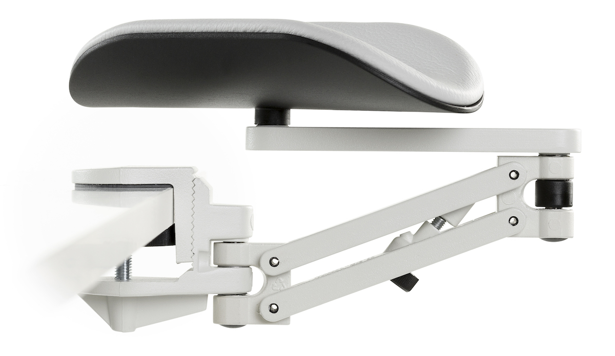 Image Ergorest ohne Mousepad weiß 330-weiß, 0-für Tischplatte 15 bis 43 mm, 16-Arm lang 125 mm, Pad lang 200 mm grau