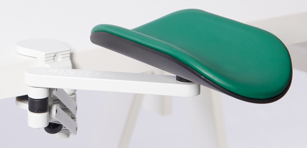 Image Ergorest ohne Mousepad weiß 330-weiß, 1-für Tischplatte 34 bis 64 mm, 56-Arm lang 125 mm, Pad lang 200 mm grün