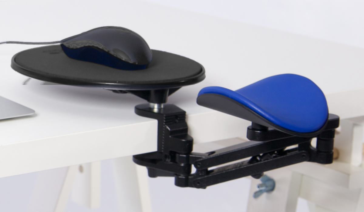 Image Ergorest mit Mousepad schwarz 352-schwarz, 0-für Tischplatte 15 bis 43 mm, 30-Arm standard 89 mm, Pad kurz 130 mm blau