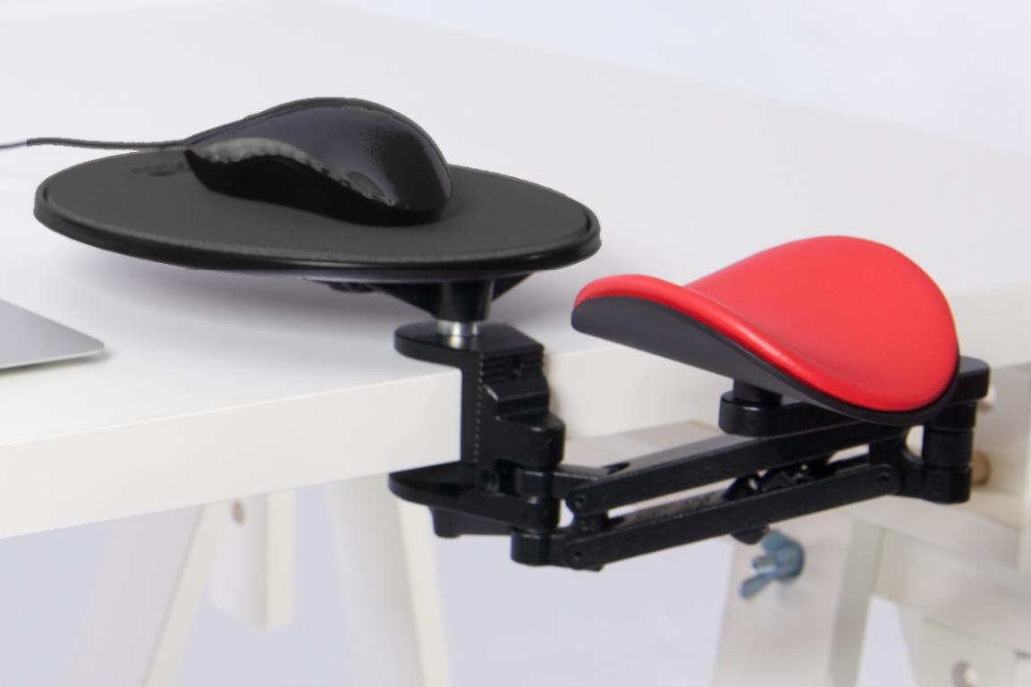 Image Ergorest mit Mousepad schwarz 352-schwarz, 0-für Tischplatte 15 bis 43 mm, 40-Arm standard 89 mm, Pad kurz 130 mm rot