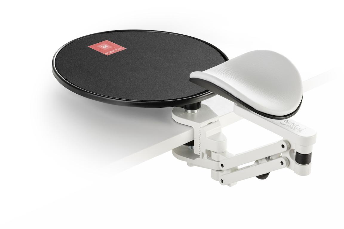 Image Ergorest mit Mousepad weiß 350-weiß, 1-für Tischplatte 34 bis 64 mm, 00-Arm standard 89 mm, Pad kurz 130 mm grau