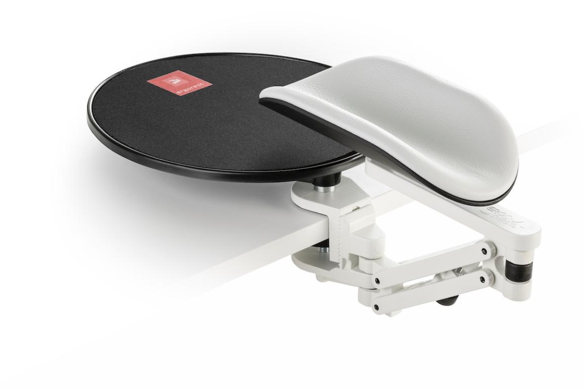 Image Ergorest mit Mousepad weiß 350-weiß, 1-für Tischplatte 34 bis 64 mm, 16-Arm lang 125 mm, Pad lang 200 mm grau