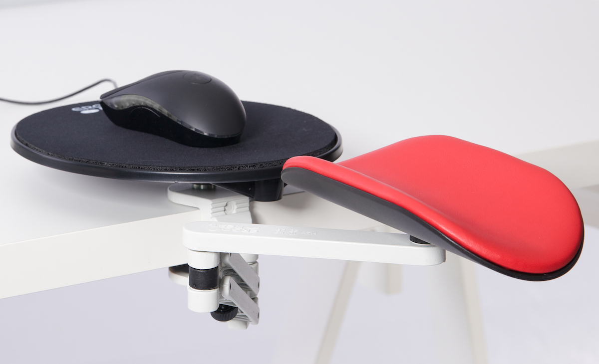 Image Ergorest mit Mousepad weiß 350-weiß, 0-für Tischplatte 15 bis 43 mm, 46-Arm lang 125 mm, Pad lang 200 mm rot