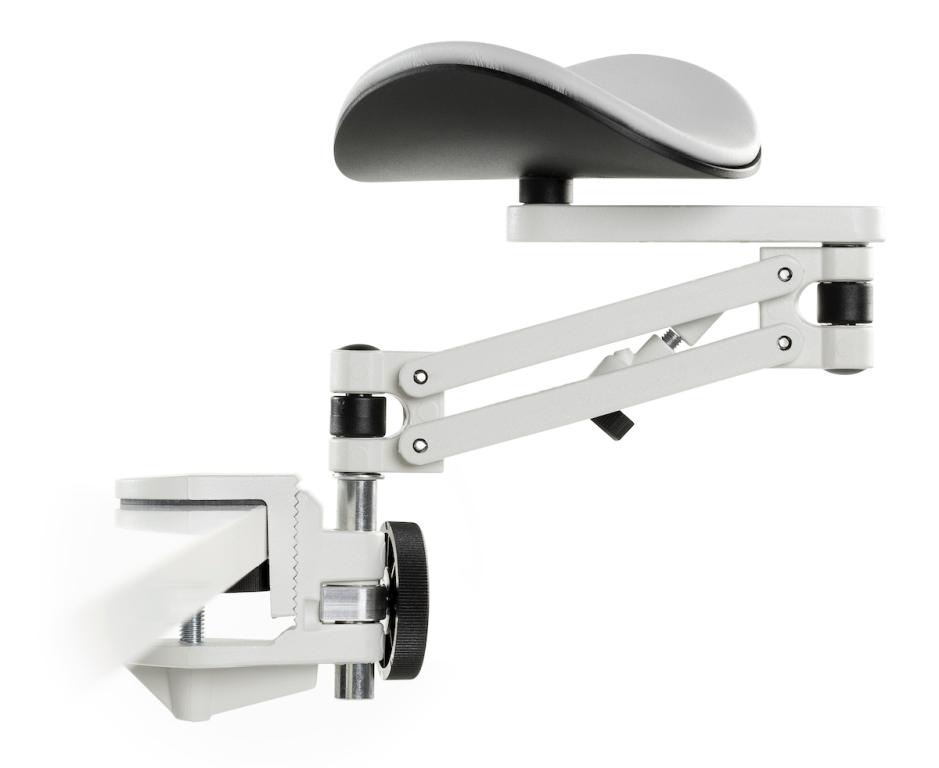 Image Ergorest Laborversion weiß 331-weiß, 0-für Tischplatte 15 bis 43 mm, 00-Arm standard 89 mm, Pad kurz 130 mm grau