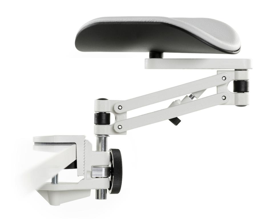 Image Ergorest Laborversion weiß 331-weiß, 0-für Tischplatte 15 bis 43 mm, 11-Arm standard 89 mm, Pad lang 200 mm grau