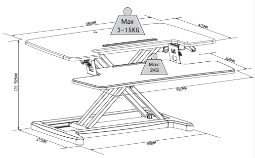 Adjustable Sit-Stand Desk Riser 2 schwarz