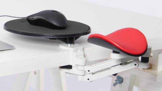 Ergorest mit Mousepad weiß 350-weiß, 0-für Tischplatte 15 bis 43 mm, 40-Arm standard 89 mm, Pad kurz 130 mm rot