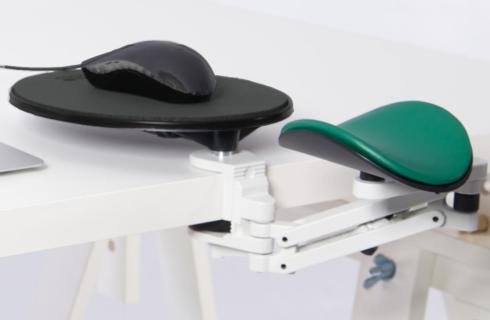 Ergorest mit Mousepad weiß 350-weiß, 0-für Tischplatte 15 bis 43 mm, 50-Arm standard 89 mm, Pad kurz 130 mm grün